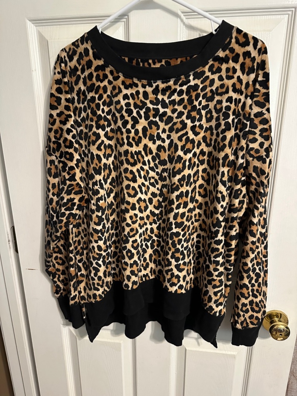Secret Treasures Leopard Print Long Sleeve Top in Tan, Black